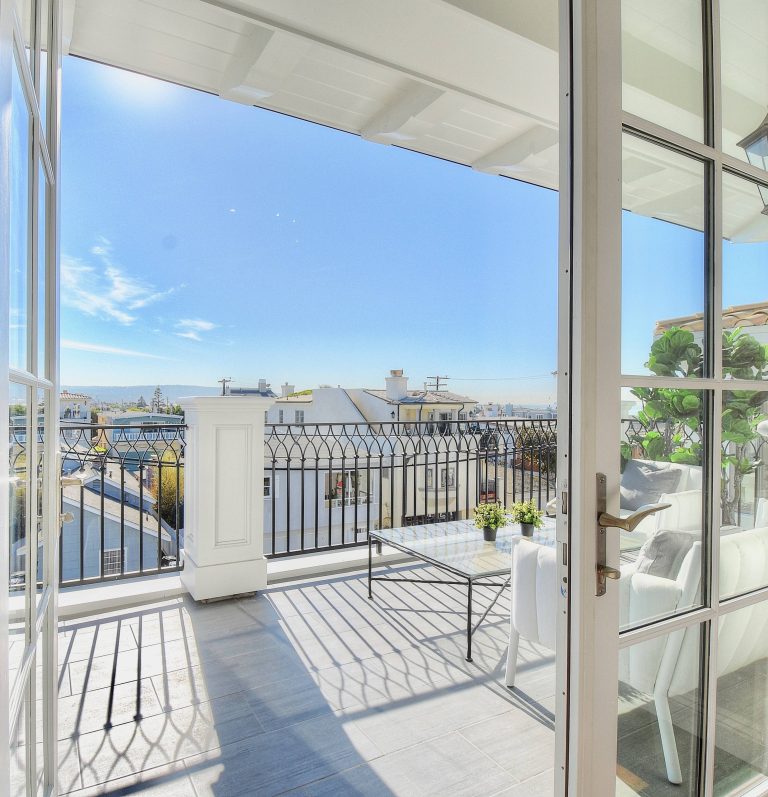 Mid-sized transitional tile back porch photo in Los Angeles with a roof extension by David Watson Architects | Outdoor Photos | Porch | Landscaping | Landscape Design | Outdoor Living Space | Porch Design Ideas | Outdoor Living Space Ideas | Backyard Design