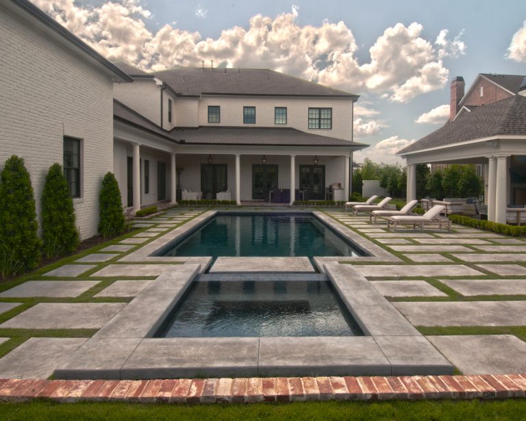 Mid-sized trendy backyard concrete and rectangular lap hot tub photo in Houston