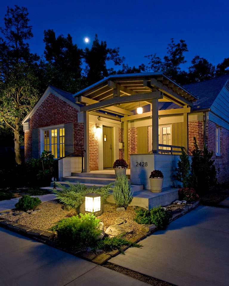 Mid-sized trendy concrete front porch idea in Other with a pergola by Rogers Design Build | Outdoor Photos | Porch | Landscaping | Landscape Design | Outdoor Living Space | Porch Design Ideas | Outdoor Living Space Ideas | Backyard Design