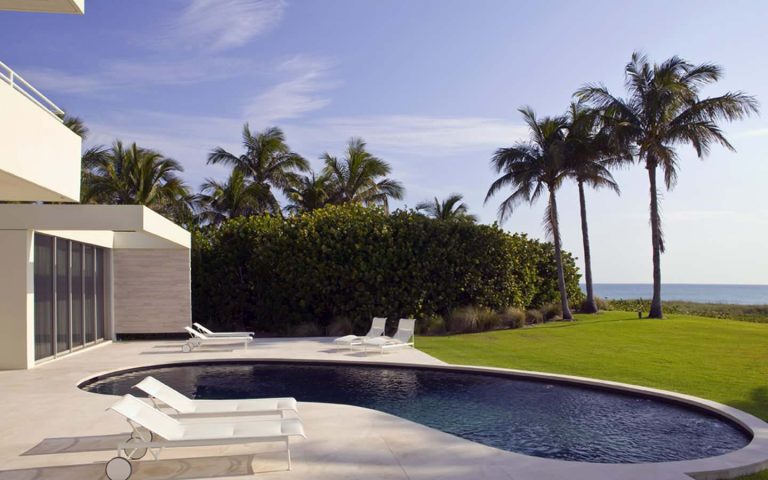 Minimalist kidney-shaped pool photo in Miami