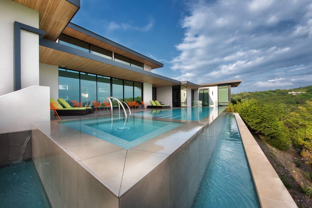 Modern Pool in Westlake Tx near Austin at Sunset