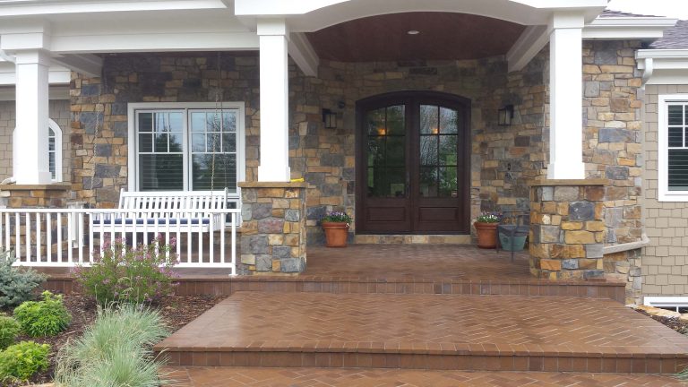 Mountain style brick front porch idea in Denver by Sundance Masonry, LLC | Outdoor Photos | Porch | Landscaping | Landscape Design | Outdoor Living Space | Porch Design Ideas | Outdoor Living Space Ideas | Backyard Design