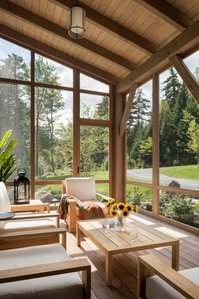 Mountain style front porch photo in Burlington by Cushman Design Group | Outdoor Photos | Porch | Landscaping | Landscape Design | Outdoor Living Space | Porch Design Ideas | Outdoor Living Space Ideas | Backyard Design