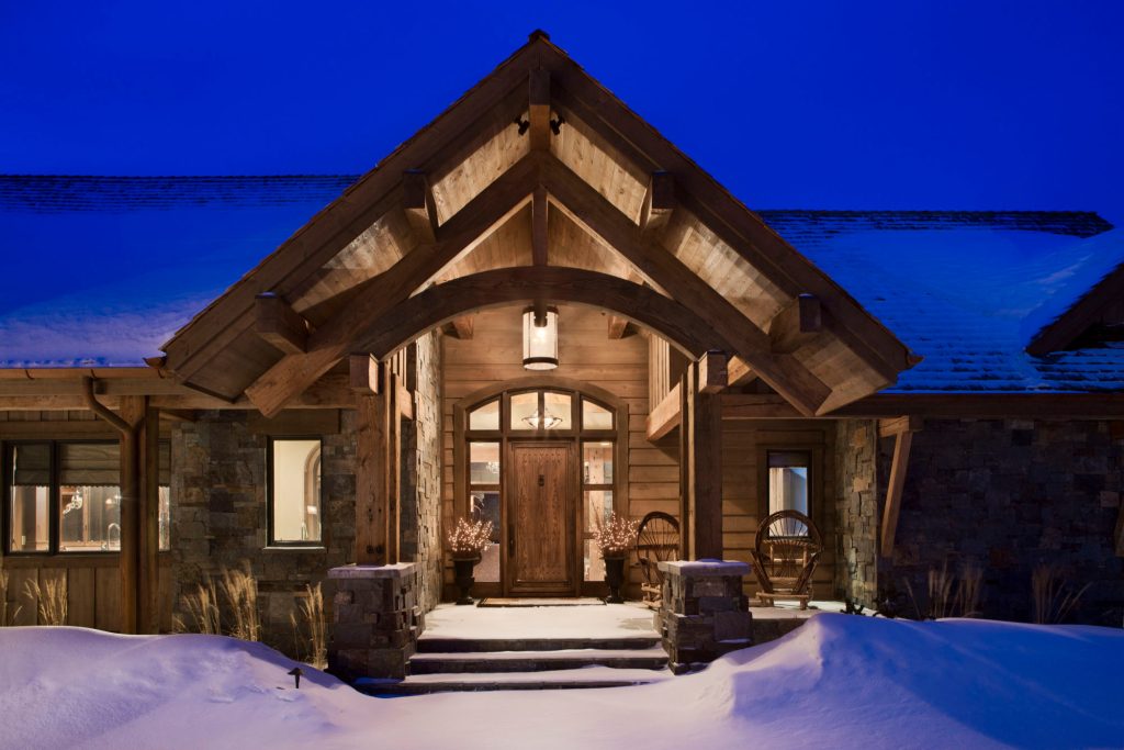 Mountain style front porch photo in Other with a roof extension by | Outdoor Photos | Porch | Landscaping | Landscape Design | Outdoor Living Space | Porch Design Ideas | Outdoor Living Space Ideas | Backyard Design