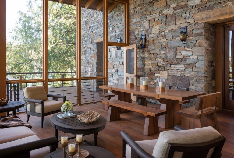 Mountain style porch idea in Seattle with decking and a roof extension by Gregory Carmichael | Outdoor Photos | Porch | Landscaping | Landscape Design | Outdoor Living Space | Porch Design Ideas | Outdoor Living Space Ideas | Backyard Design