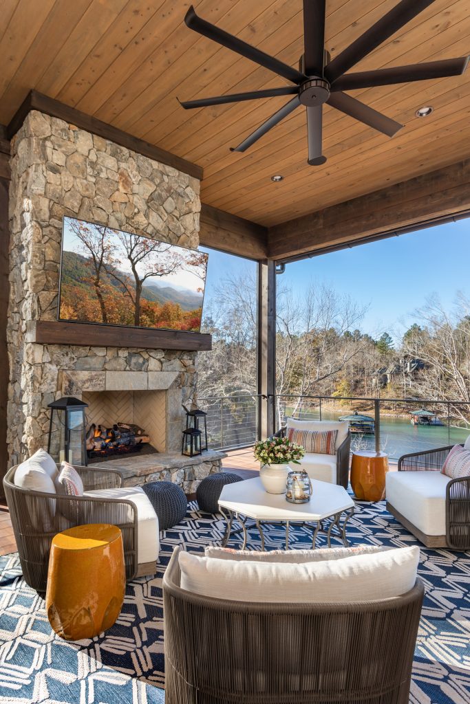 Mountain style screened-in and cable railing porch photo in Other by Dillard-Jones Builders, LLC | Outdoor Photos | Porch | Landscaping | Landscape Design | Outdoor Living Space | Porch Design Ideas | Outdoor Living Space Ideas | Backyard Design