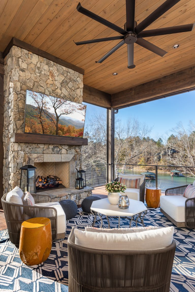 Mountain style screened-in and cable railing porch photo in Other by Dillard-Jones Builders, LLC | Outdoor Photos | Porch | Landscaping | Landscape Design | Outdoor Living Space | Porch Design Ideas | Outdoor Living Space Ideas | Backyard Design