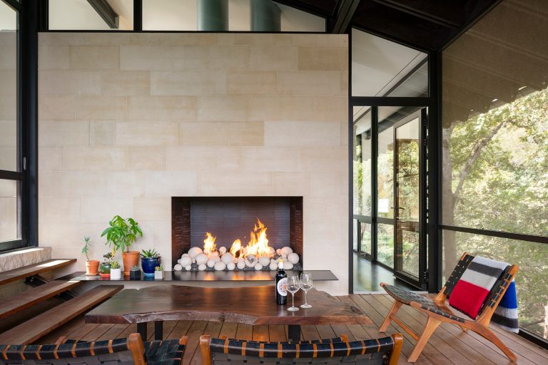 Mountain style screened-in porch idea in Austin with decking and a roof extension by Shoberg Custom Homes | Outdoor Photos | Porch | Landscaping | Landscape Design | Outdoor Living Space | Porch Design Ideas | Outdoor Living Space Ideas | Backyard Design