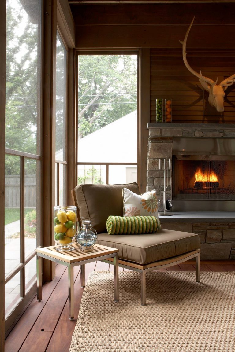 Mountain style screened-in porch idea in Minneapolis with decking and a roof extension by Meriwether Inc | Outdoor Photos | Porch | Landscaping | Landscape Design | Outdoor Living Space | Porch Design Ideas | Outdoor Living Space Ideas | Backyard Design