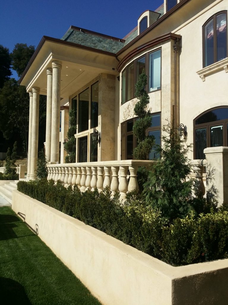 Neolithic Design has supplied this beautiful Bel Air home with imported custom limestone balustrades, columns, floorings, stair treads, curved 10' wide stone panels, and wall material. by Neolithic Design Stone and Tile | Outdoor Photos | Porch | Landscaping | Landscape Design | Outdoor Living Space | Porch Design Ideas | Outdoor Living Space Ideas | Backyard Design