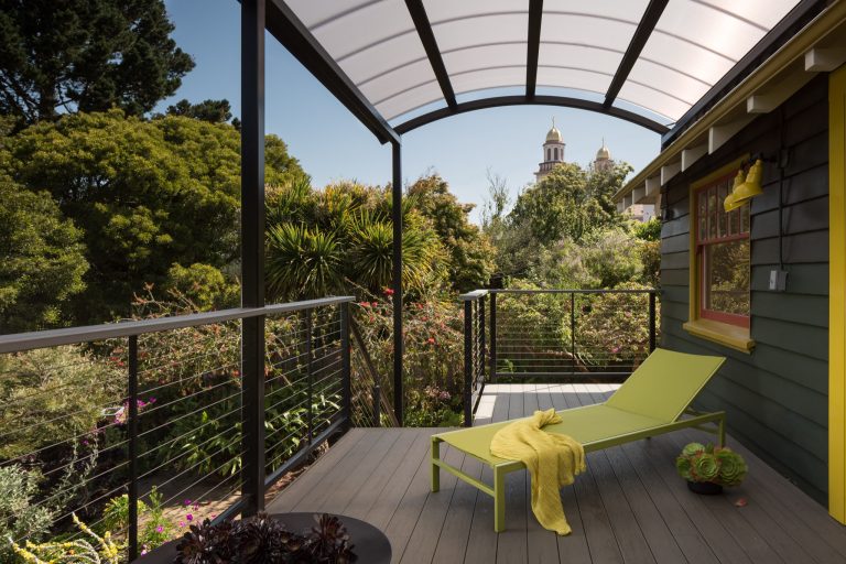 New deck with steel canopy for outdoor living