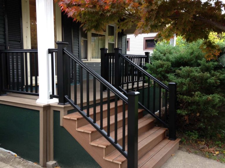 New tongue and groove composite decking. PermaCast fiberglass columns Composite railings.
