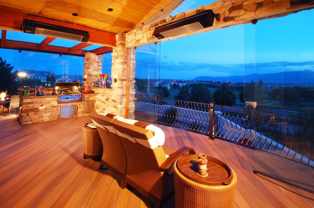On a warm night, leave the Mosaic Glass Forest Walls and Doors open to enjoy the nice weather. On a chilly night, close them and bundle up to watch the snow fall.