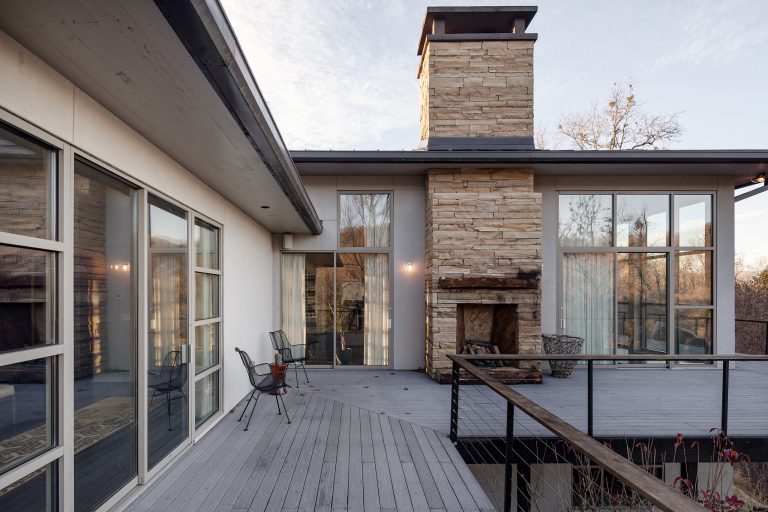Open area porch with a mountain view in Bryson City, NC. Airbnb home as well.