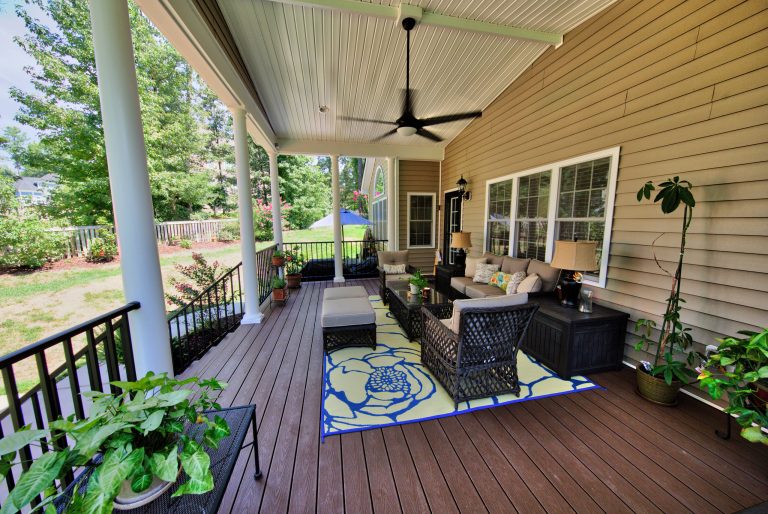 Open porch with custom ceiling