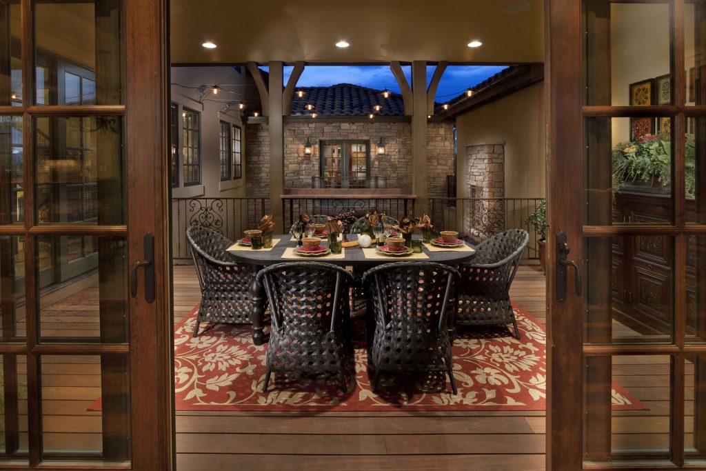 Outdoor dining room in Plan Three in The Overlook at Heritage Hills in Lone Tree, CO.