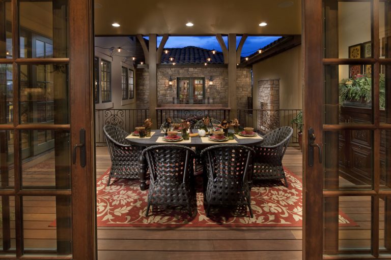 Outdoor dining room in Plan Three in The Overlook at Heritage Hills in Lone Tree, CO.