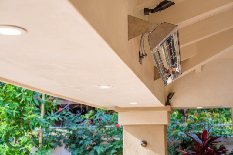 Outdoor heating provides additional comfort while lighting helps to create the ambiance.