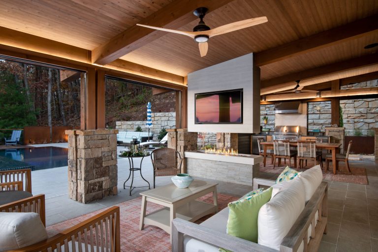 Outdoor kitchen creates a cozy retreat in this Reynold's Mountain home.
