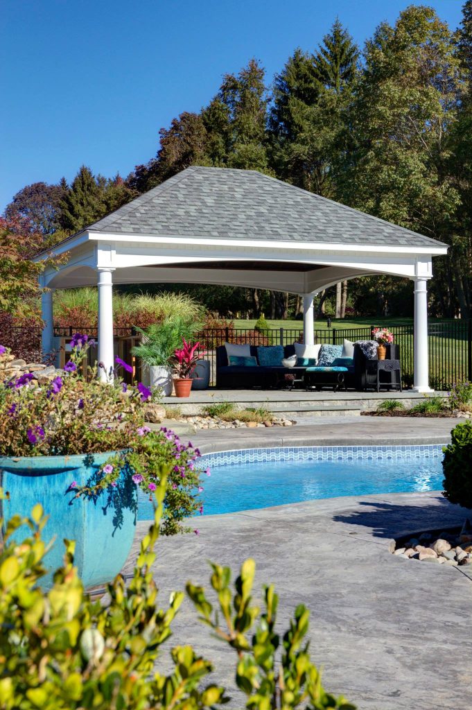 Outdoor living at its finest with a maintenance free Vinyl pavilion