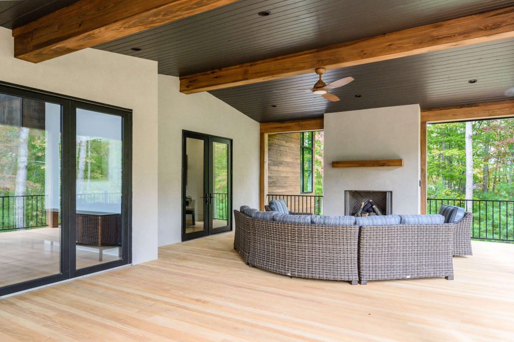 Outdoor living space with fireplace