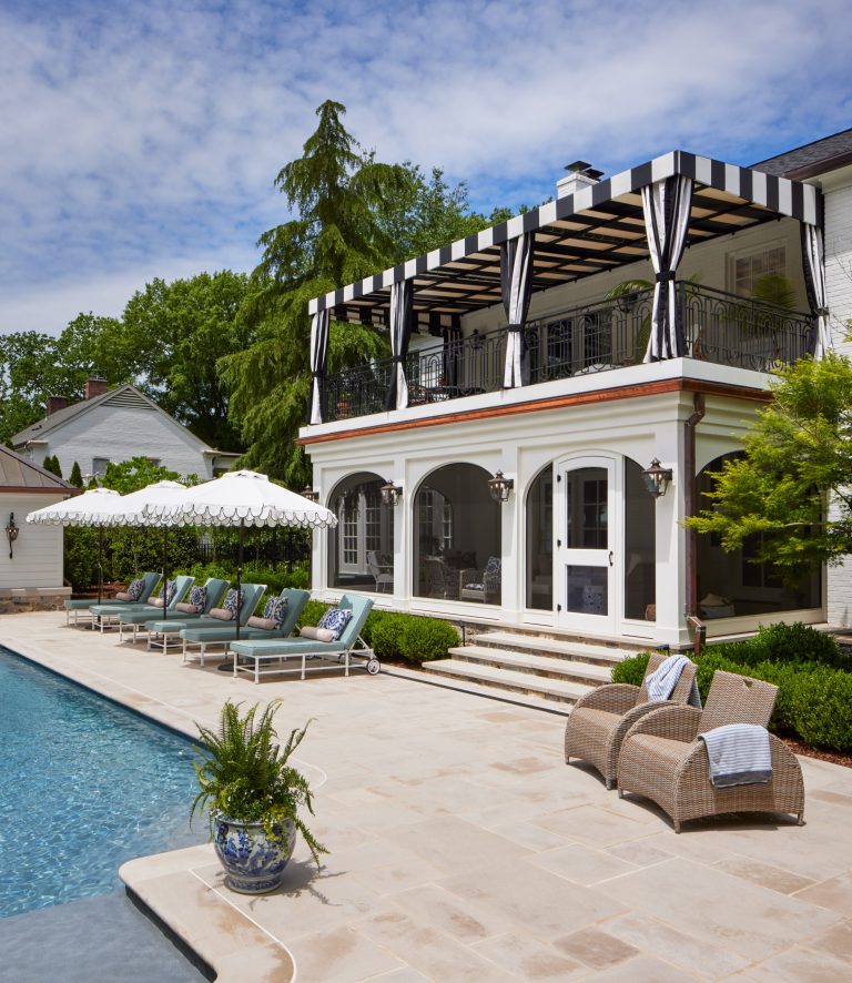 Outdoor oasis addition of a pool, pool house, screened porch and covered cabana Photography: Gieves Anderson