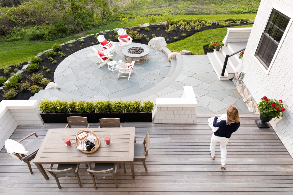 Outdoor shower deck - coastal backyard outdoor shower deck idea in Boston