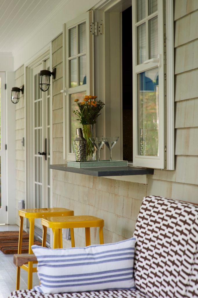 Pass through web bar/counter bar added to newly renovated porch by Petrie Point Interior Designs Lorin Klaris Photography