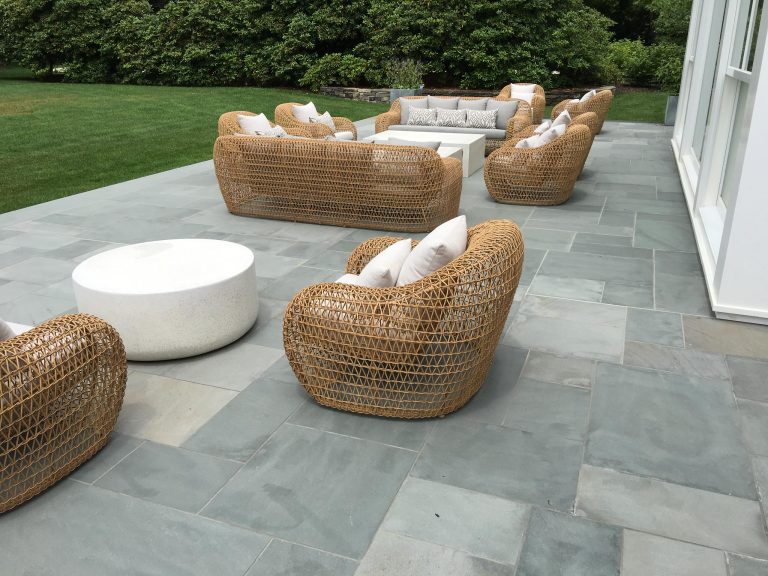 Patio kitchen - large modern backyard concrete patio kitchen idea in New York with no cover