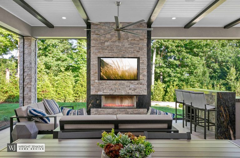 Patio kitchen - mid-sized transitional backyard tile patio kitchen idea in Other with a roof extension