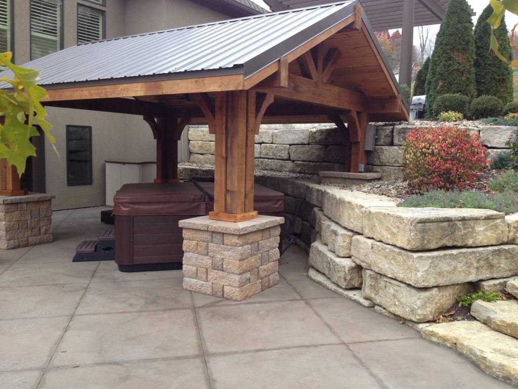 Patio kitchen - transitional concrete patio kitchen idea in Kansas City with a gazebo