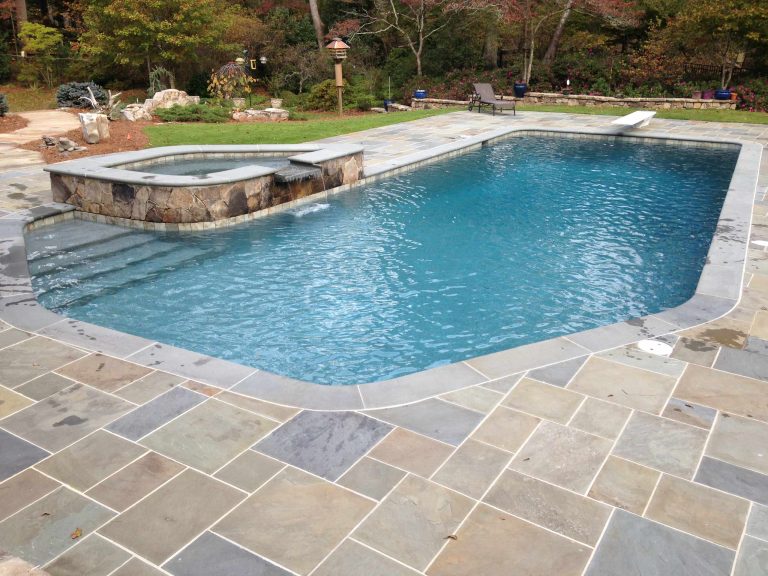 Pennsylvania bluestone deck and custom radius coping