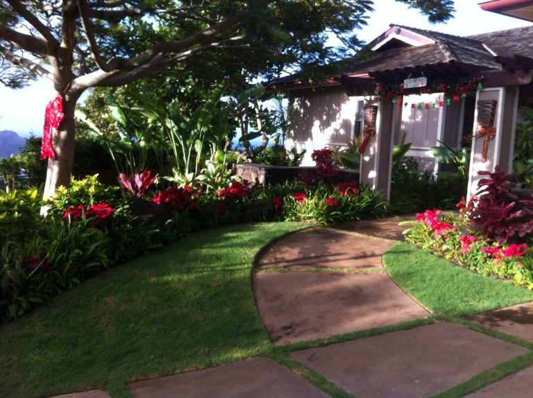 Photo of a mid-sized contemporary partial sun backyard stone driveway in Hawaii for summer.