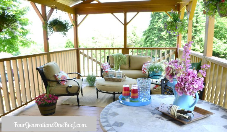 Pink and Orange deck via Jessica @ fourgenerationsoneroof.com