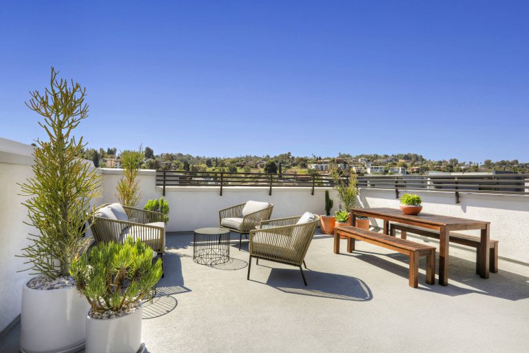 Plan 2 rooftop deck at The E.R.B. in Los Angeles. New Mixed-Use + Single Family Homes in Los Angeles.
