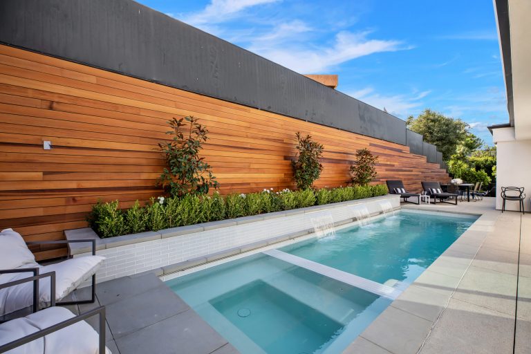 Pool fountain - contemporary rectangular pool fountain idea in Los Angeles