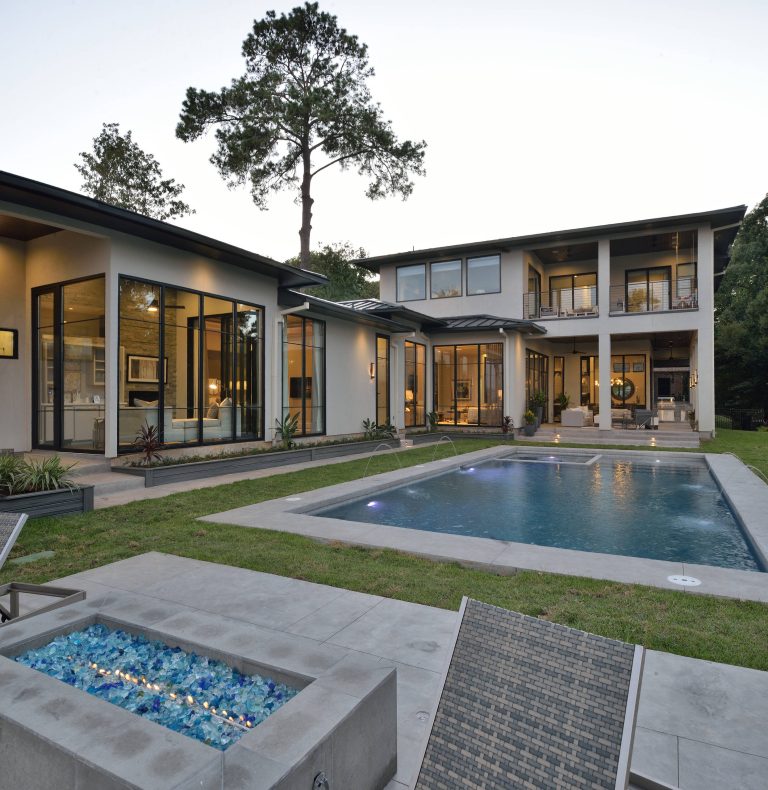 Pool fountain - large contemporary backyard rectangular and concrete lap pool fountain idea in Houston