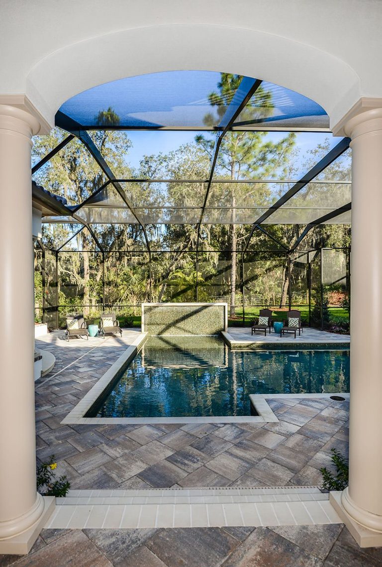 Pool fountain - mediterranean indoor custom-shaped pool fountain idea in Tampa
