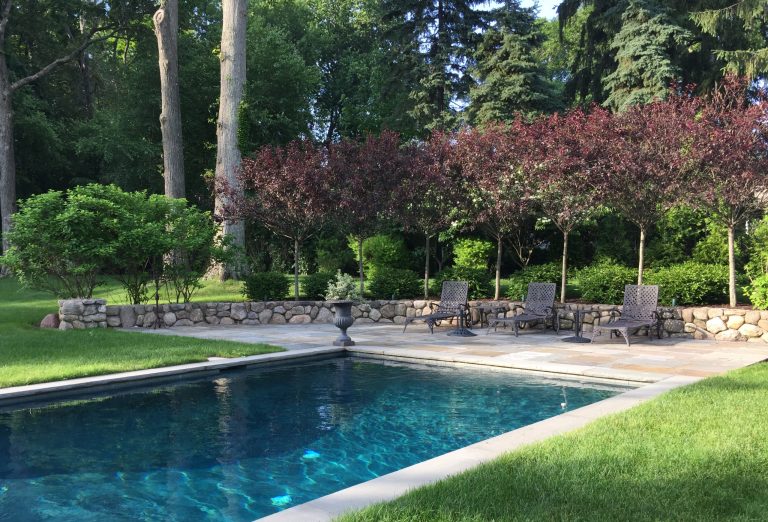 Pool - large traditional backyard concrete and rectangular pool idea in New York