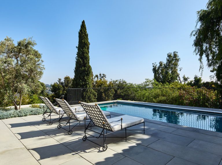 Poolside with view of metro Los Angeles beyond