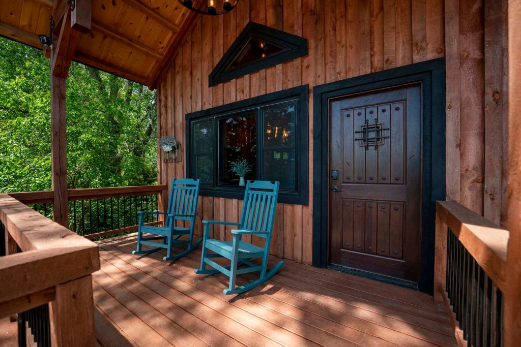Post and beam cabin front porch