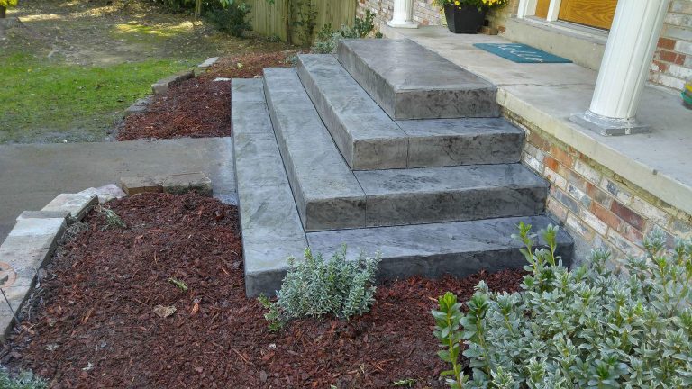 Pyramid style concrete steps.