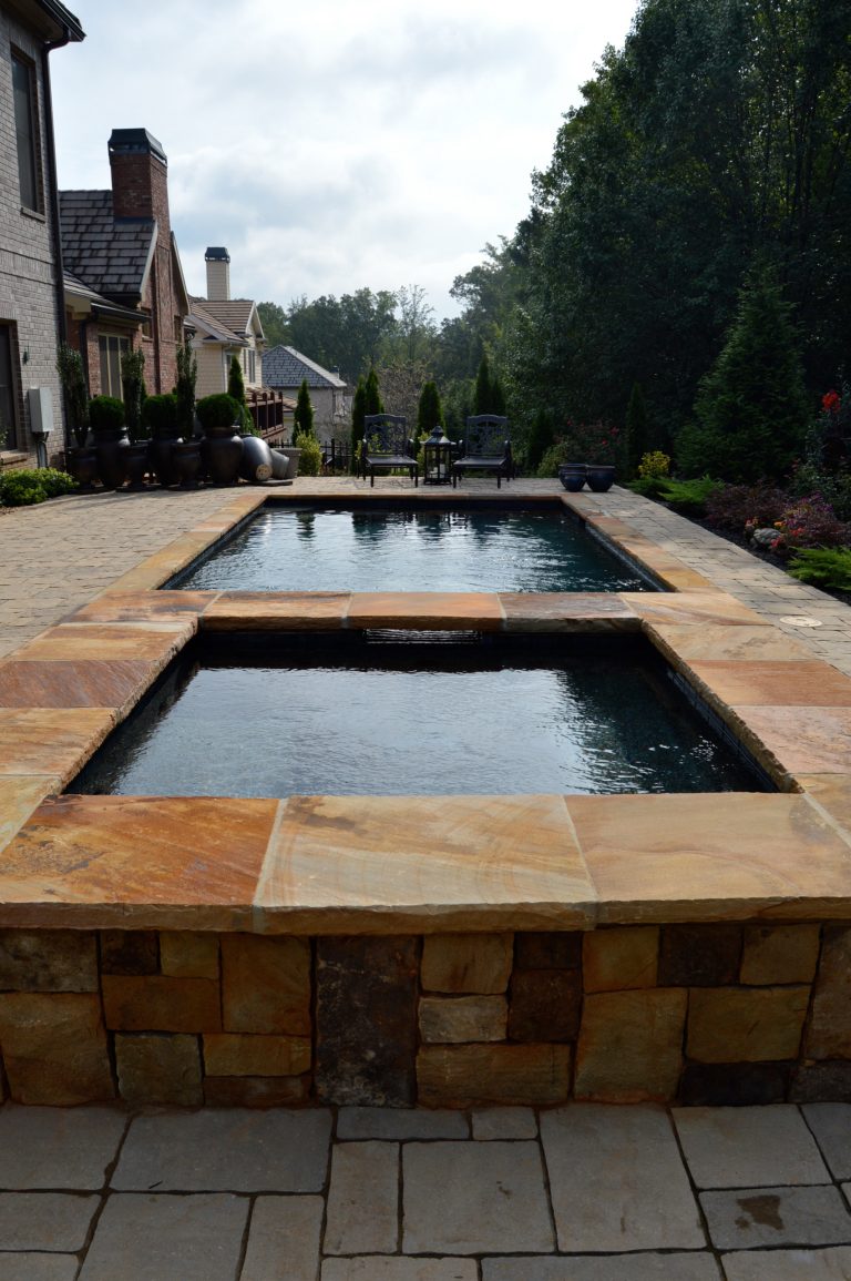 Traditional Pool w/ Raised Spa and Water Feature