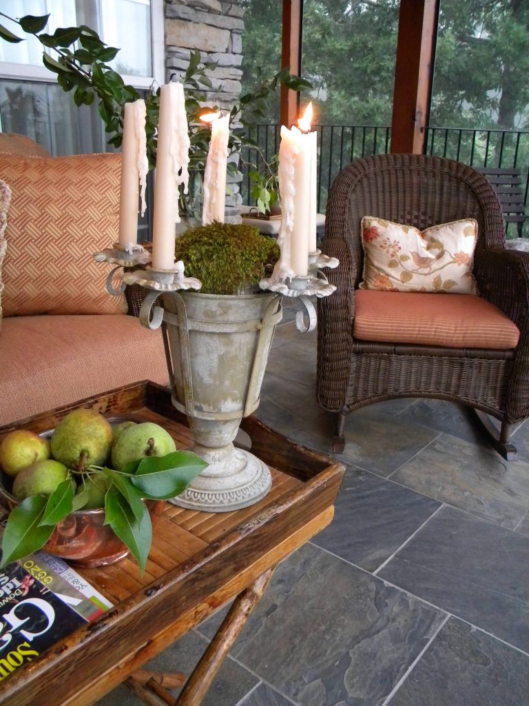 Rust and green colors are soothing on a Southern porch. It blends into the landscape instead of taking away from the view.