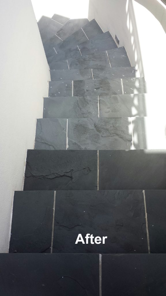 Scrubbed clean and enhanced textured stone exterior staircase