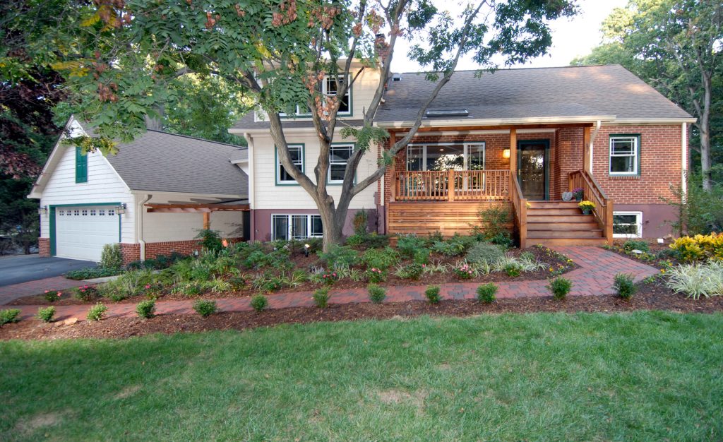 Small arts and crafts exterior home photo in DC Metro by Schroeder Design/Build, Inc. | Outdoor Photos | Porch | Landscaping | Landscape Design | Outdoor Living Space | Porch Design Ideas | Outdoor Living Space Ideas | Backyard Design