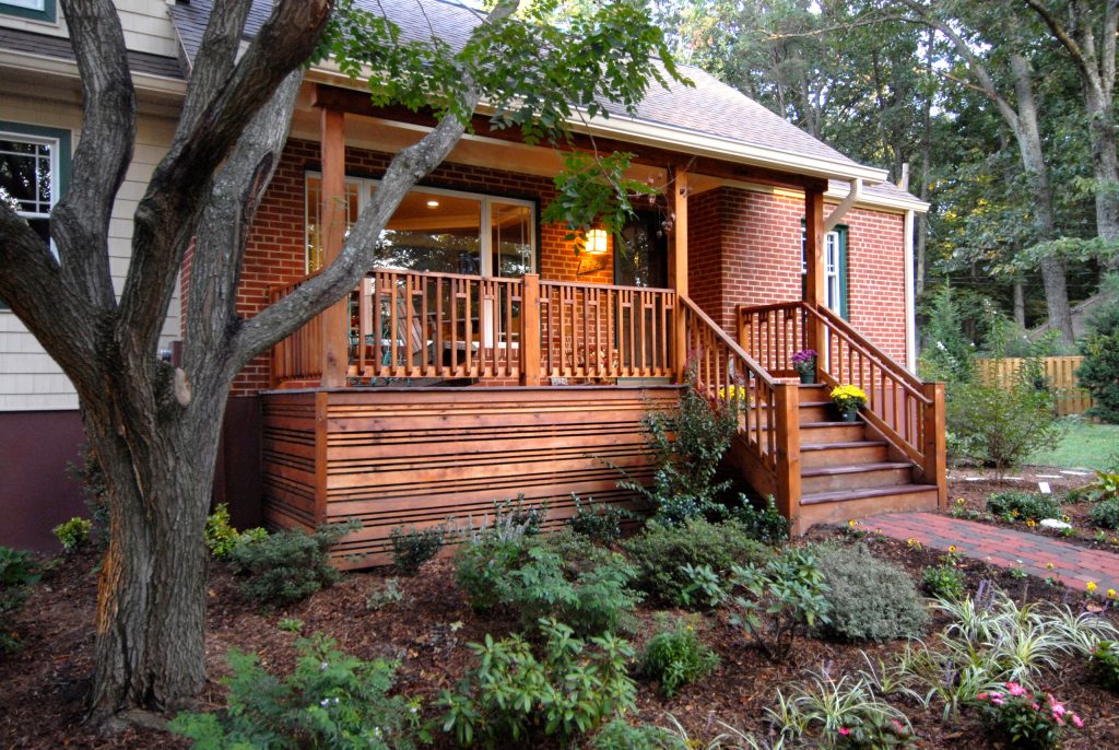 Small arts and crafts front porch idea in DC Metro with a roof extension by Schroeder Design/Build, Inc. | Outdoor Photos | Porch | Landscaping | Landscape Design | Outdoor Living Space | Porch Design Ideas | Outdoor Living Space Ideas | Backyard Design