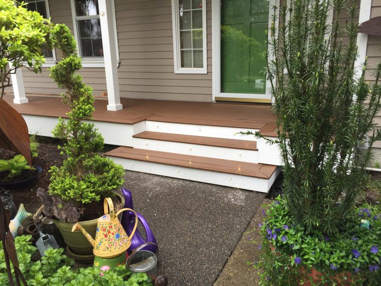 Small classic front porch idea in Seattle with decking and a roof extension by Chapman Construction, LLC | Outdoor Photos | Porch | Landscaping | Landscape Design | Outdoor Living Space | Porch Design Ideas | Outdoor Living Space Ideas | Backyard Design