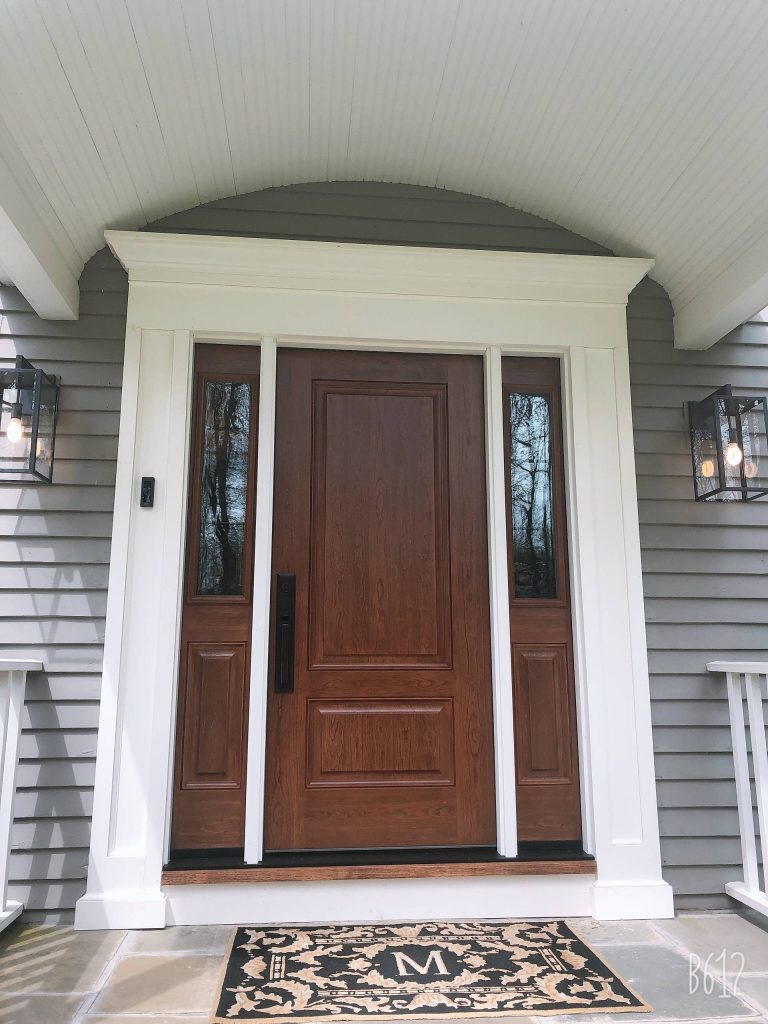 Small elegant tile front porch photo in New York with a roof extension by Windows By Toll | Outdoor Photos | Porch | Landscaping | Landscape Design | Outdoor Living Space | Porch Design Ideas | Outdoor Living Space Ideas | Backyard Design