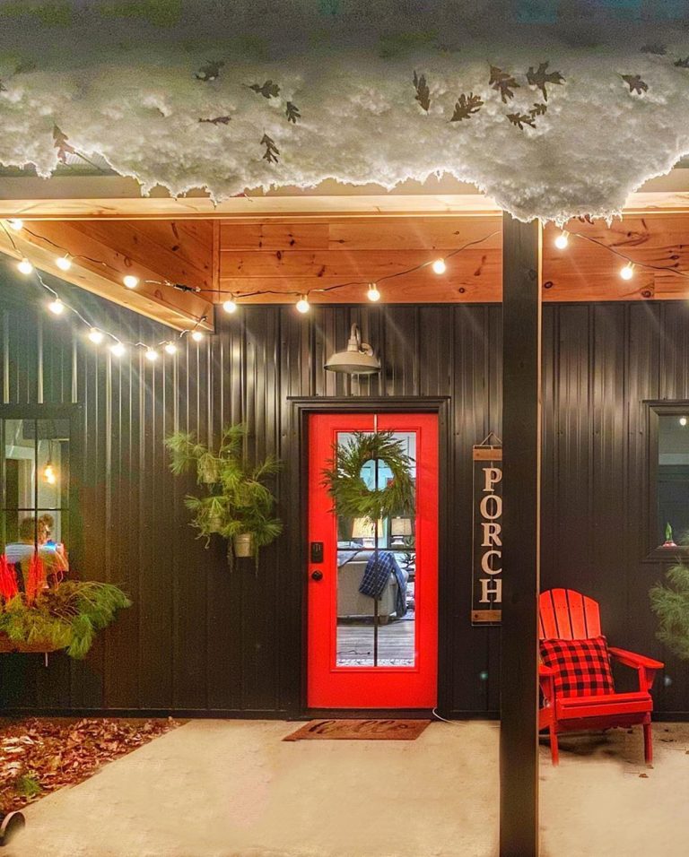 Small farmhouse concrete front porch idea in Tampa with a roof extension by HTM Lighting Solutions | Outdoor Photos | Porch | Landscaping | Landscape Design | Outdoor Living Space | Porch Design Ideas | Outdoor Living Space Ideas | Backyard Design